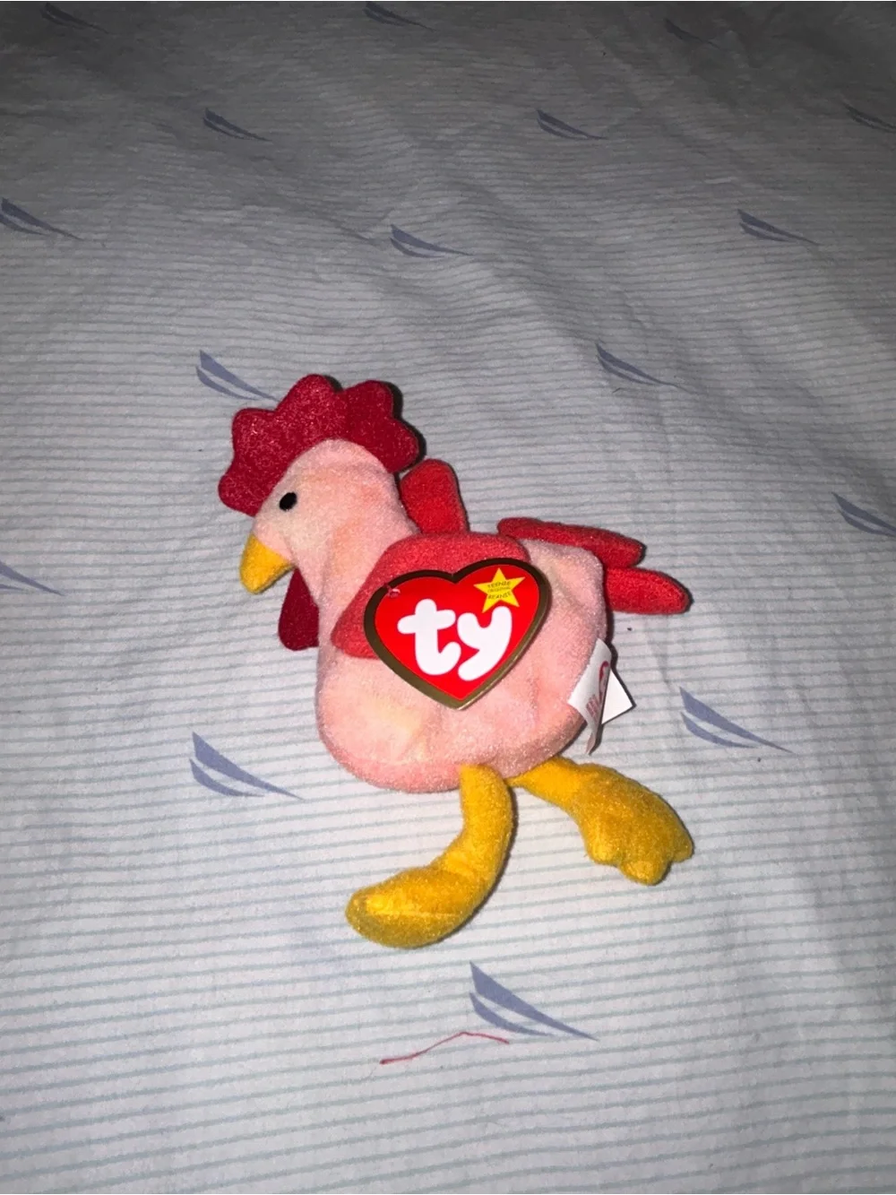 Ty Pink and Red Rooster Plush with Yellow Beak & Feet